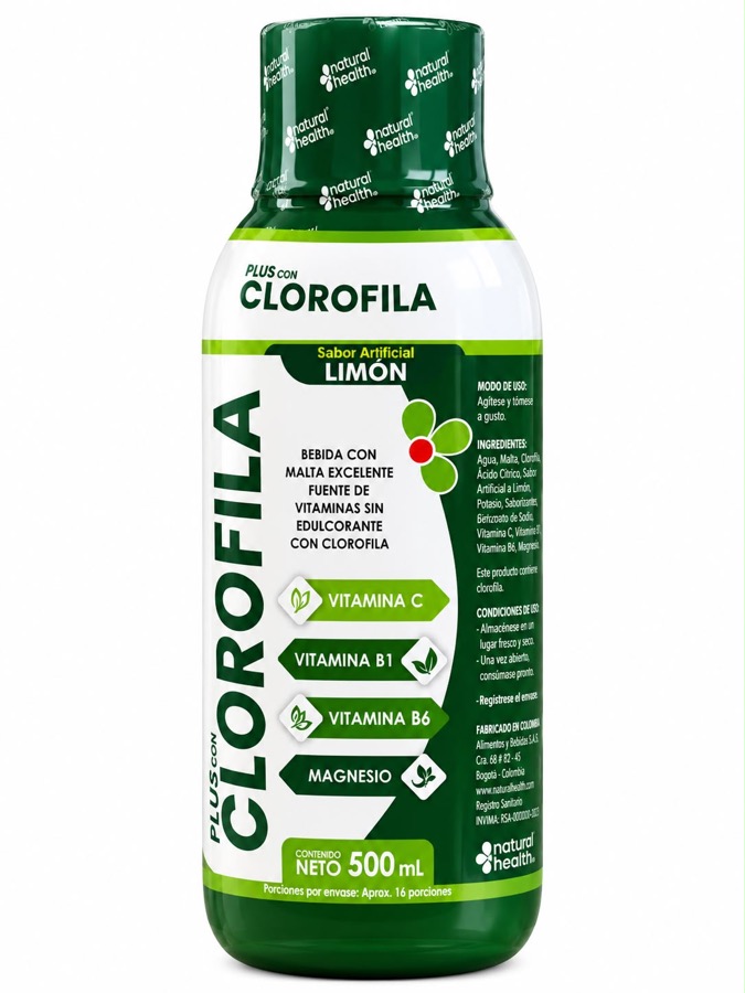 Bebida con clorofila y vitaminas en botella de 500 mL