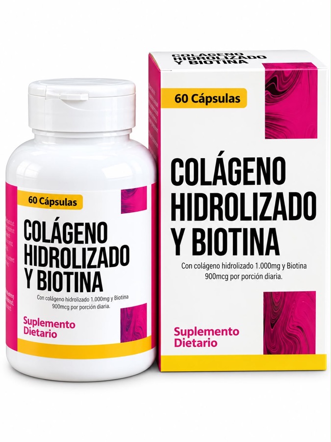 Cápsulas de colágeno hidrolizado y biotina con estuche, 60 unidades