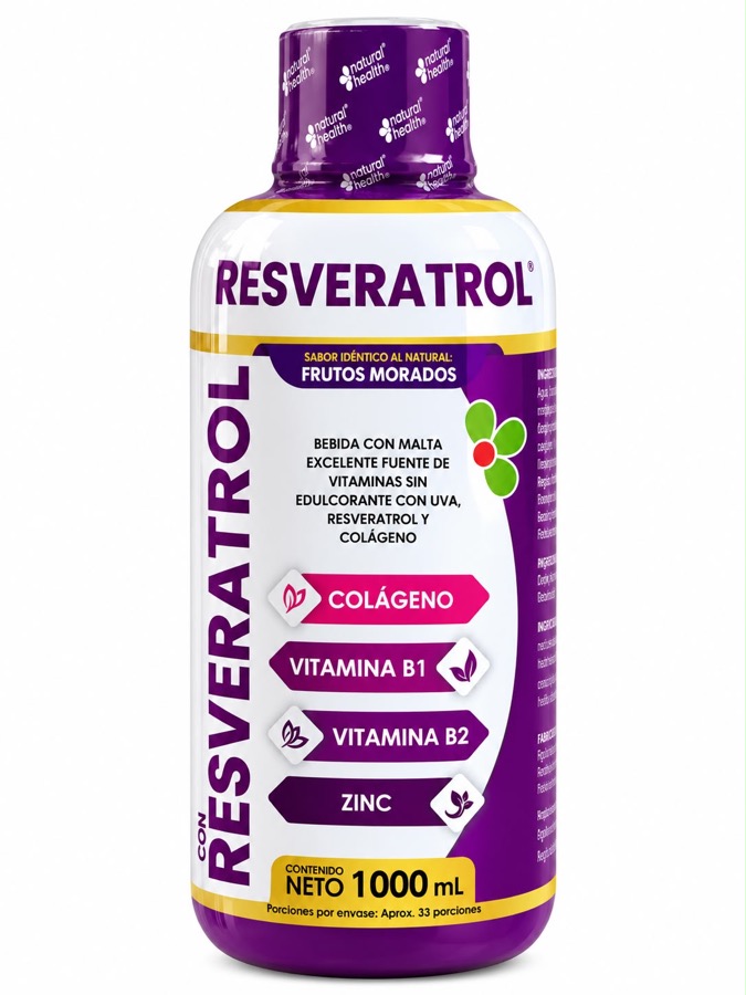 Bebida de resveratrol con colágeno en botella de 1000 mL